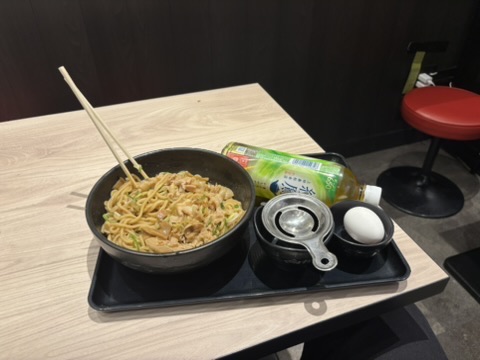 Soupless ramen with raw egg at Yodobashi food court